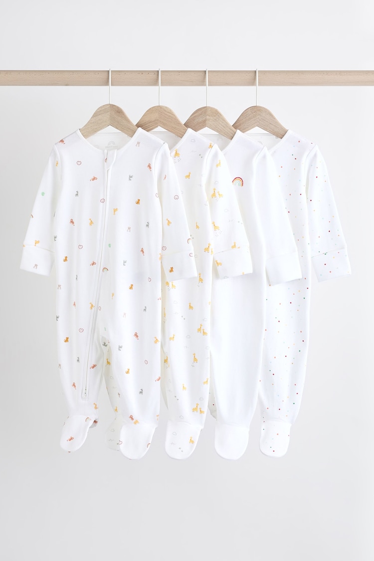 White Bright Character 4 Pack Baby 100% Cotton Sleepsuits (0-2yrs) - Image 1 of 13