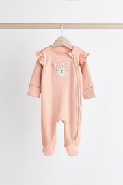 Pink Bear Two Way 100% Cotton Zip Baby Sleepsuits 3 Pack (0mths-2yrs) - Image 5 of 13