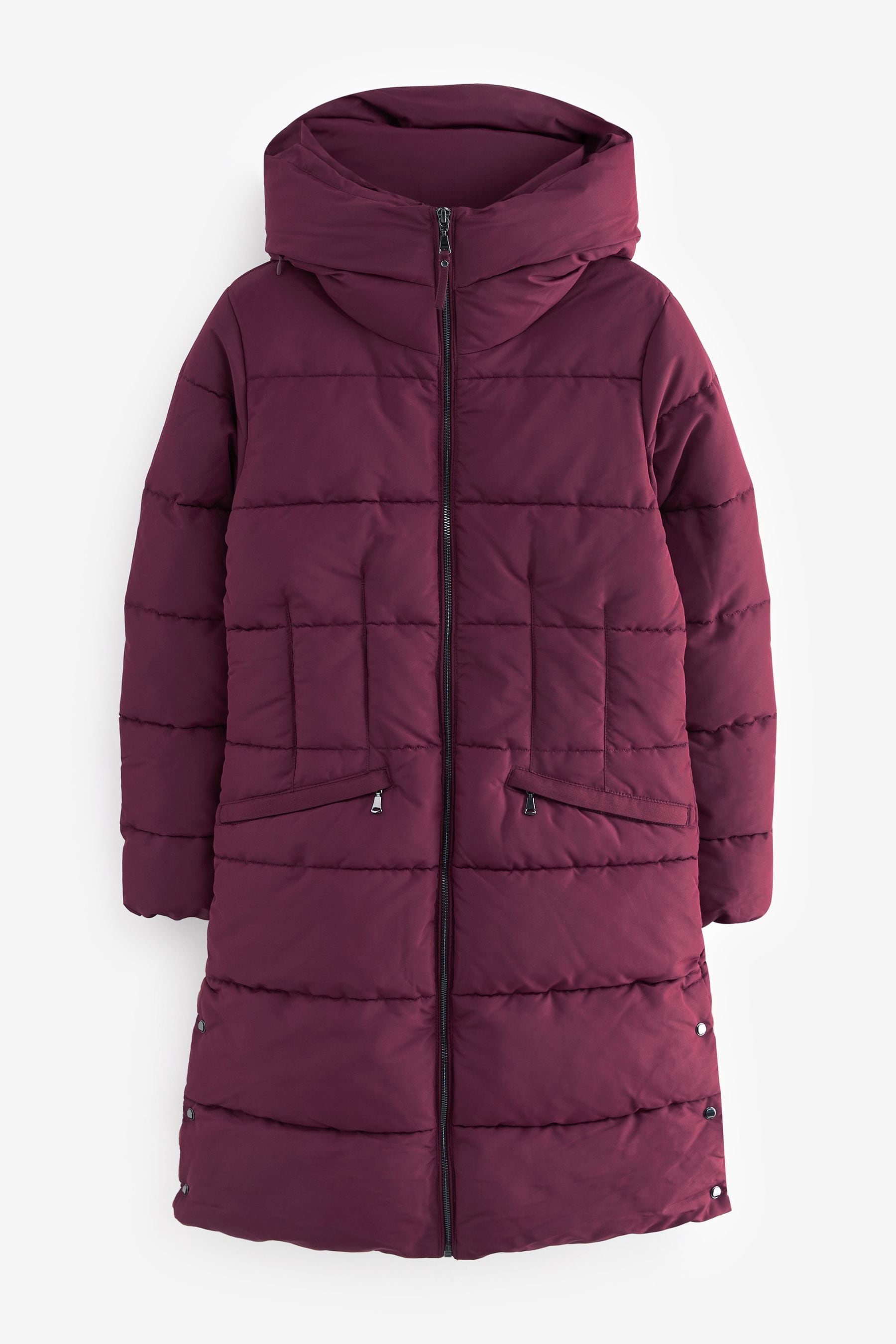 Long burgundy puffer coat sales