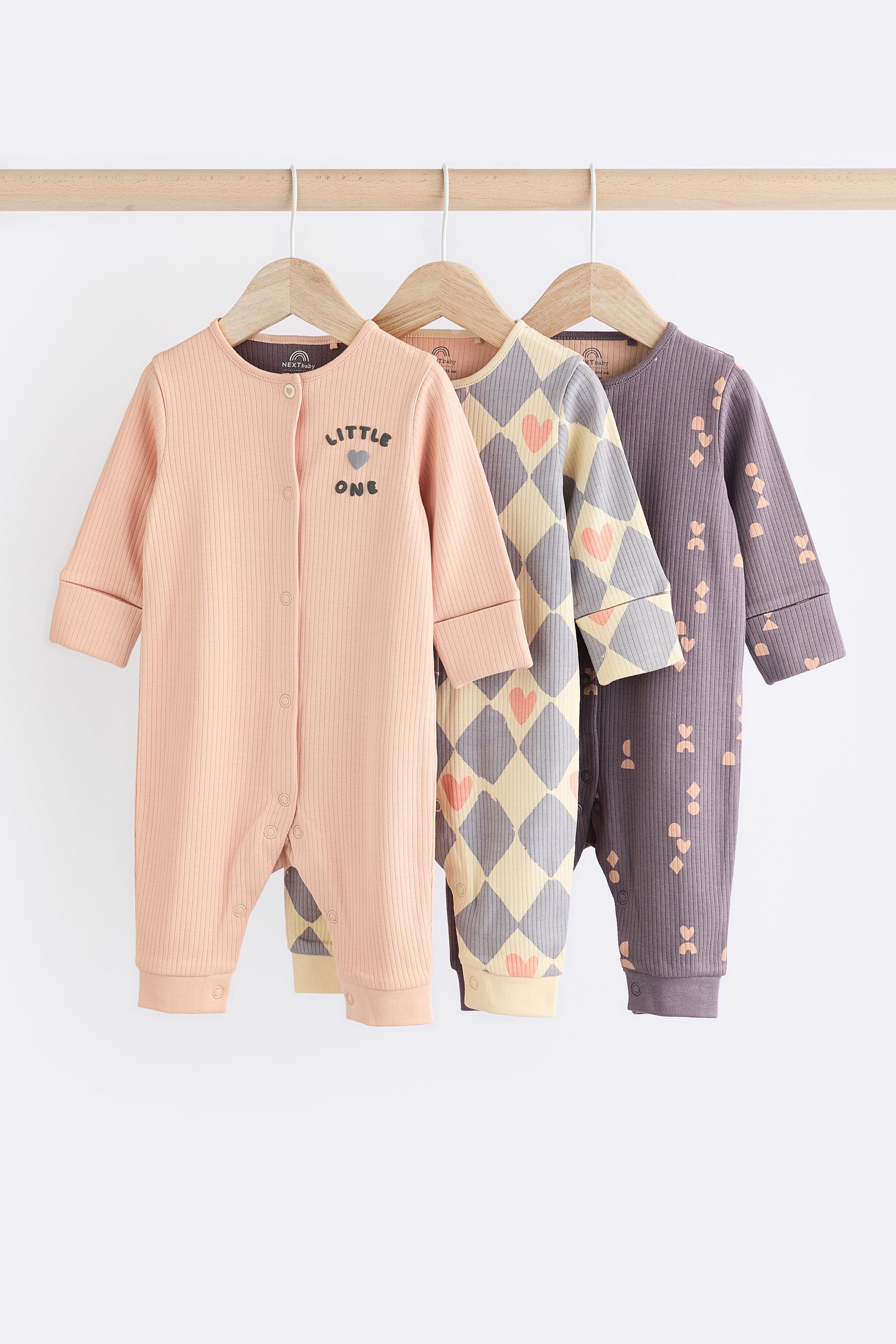 Purple Baby 100 Cotton Footless Sleepsuits 3 Pack 0mths 3yrs