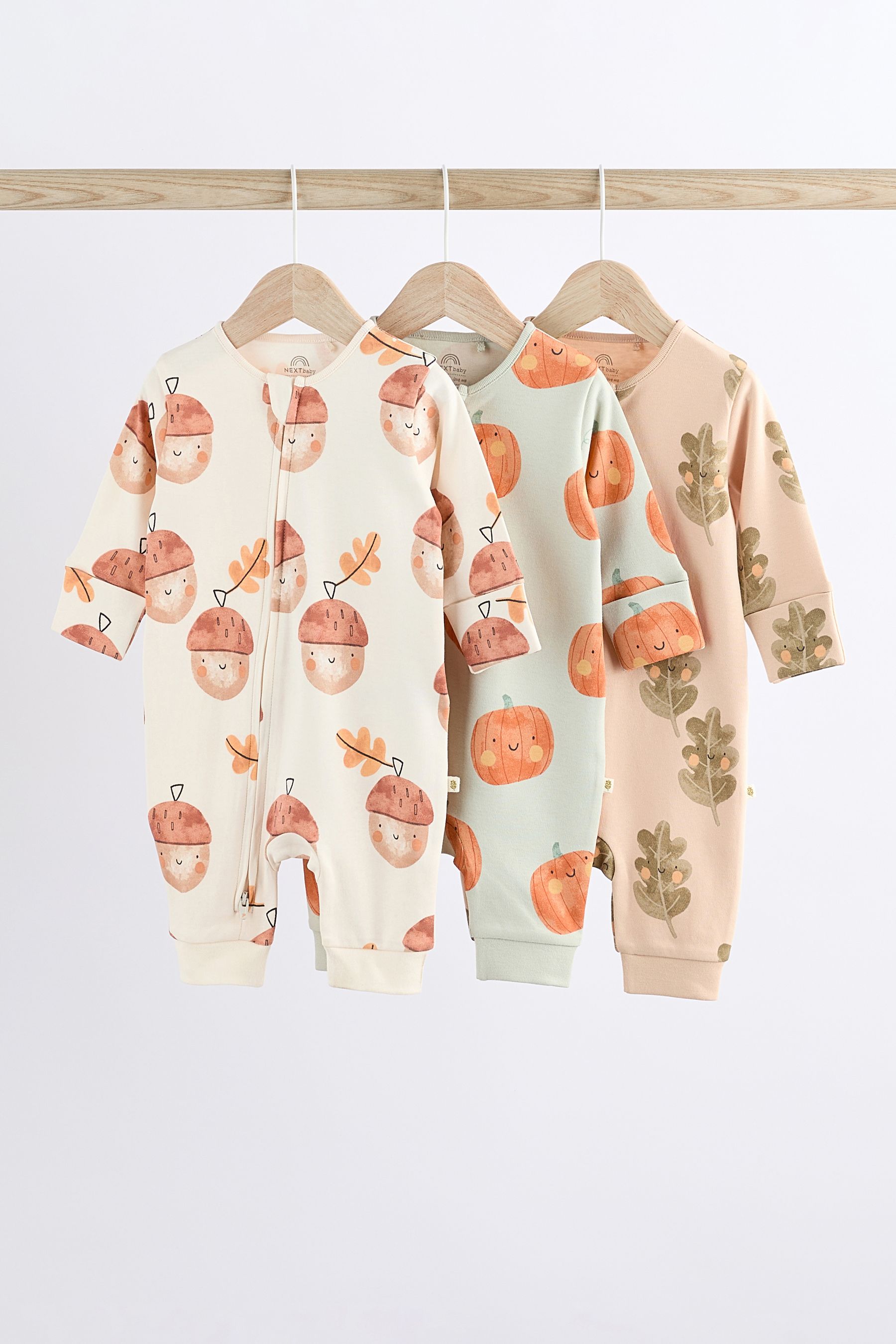 Buy Cream Baby Halloween Two Way Zip 100 Cotton Sleepsuits 3 Pack 0mths 3yrs from the Next UK online shop