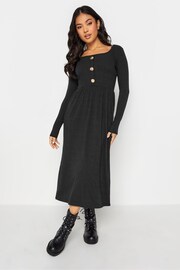 PixieGirl Petite Black Long Sleeve Ribbed Button Midaxi Dress - Image 1 of 4