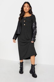 PixieGirl Petite Black Long Sleeve Ribbed Button Midaxi Dress - Image 2 of 4