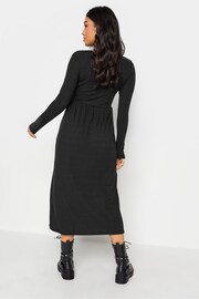 PixieGirl Petite Black Long Sleeve Ribbed Button Midaxi Dress - Image 3 of 4
