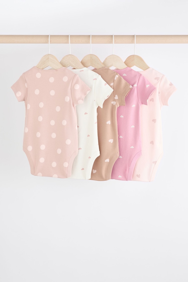 Brown & Pink Baby Short Sleeve 100% Cotton Bodysuits 5 Pack - Image 2 of 11