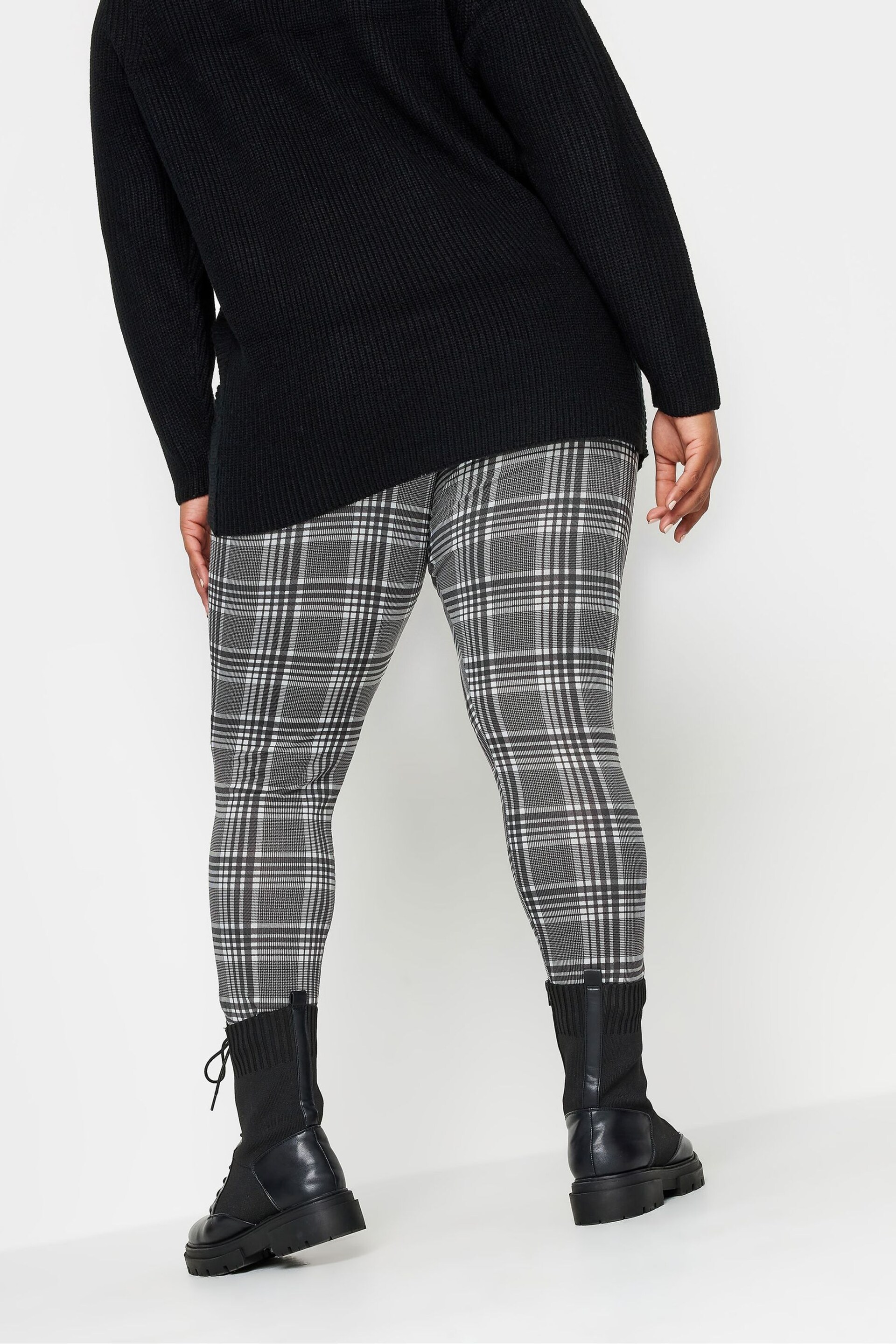 Yours Curve Grey Check Leggings - Image 2 of 4