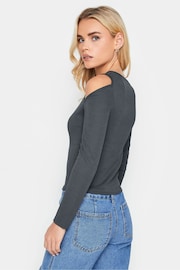 PixieGirl Petite Grey Cold Shoulder Ribbed Top - Image 2 of 4