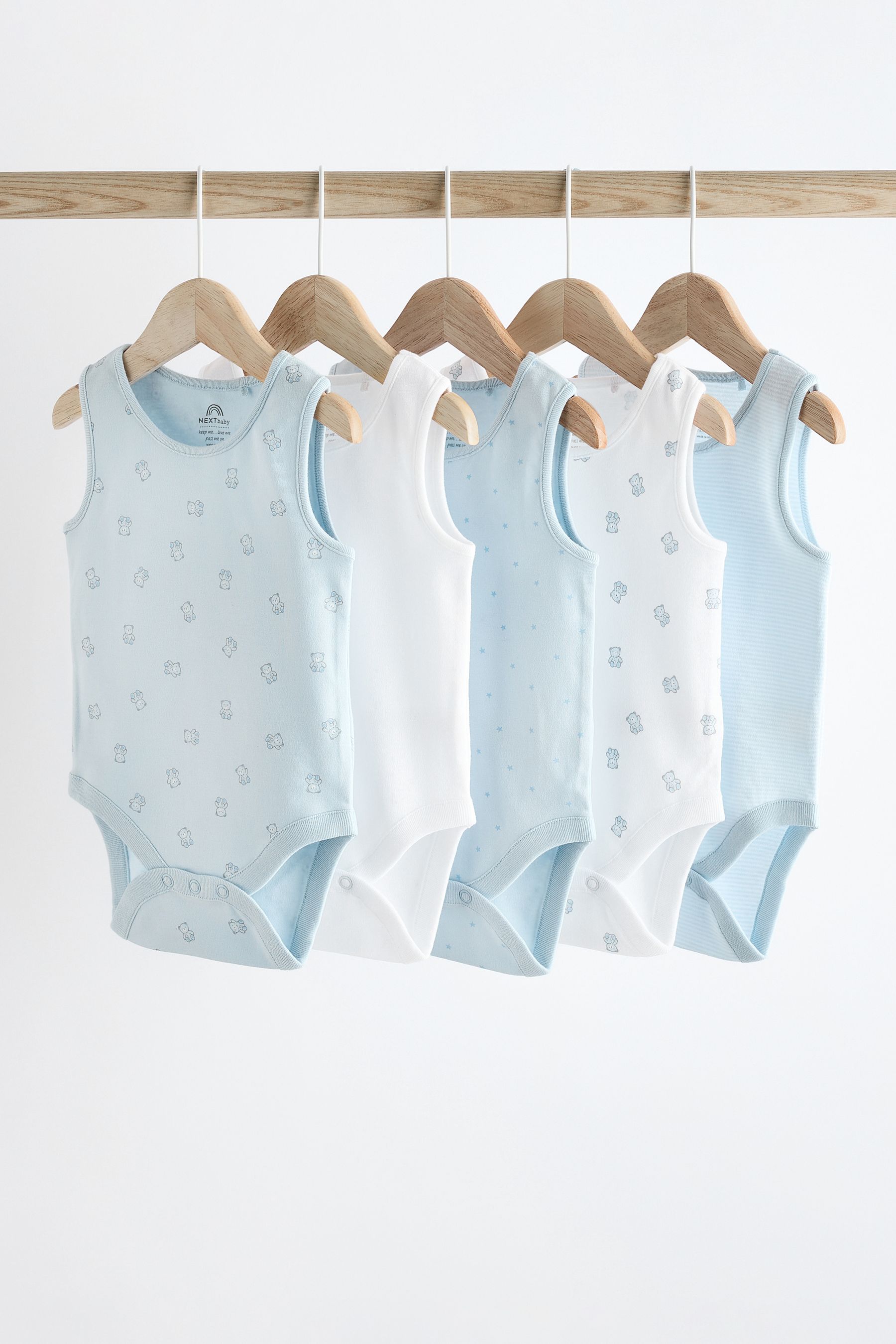 Buy Blue Bear Print Baby 100 Cotton Vests 5 Pack from the Next UK online shop