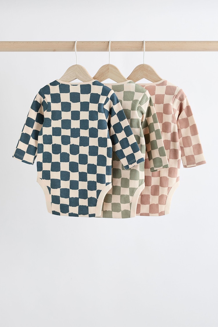 Mineral Checkerboard Baby Long Sleeve 100% Cotton Bodysuits 3 Pack - Image 2 of 11