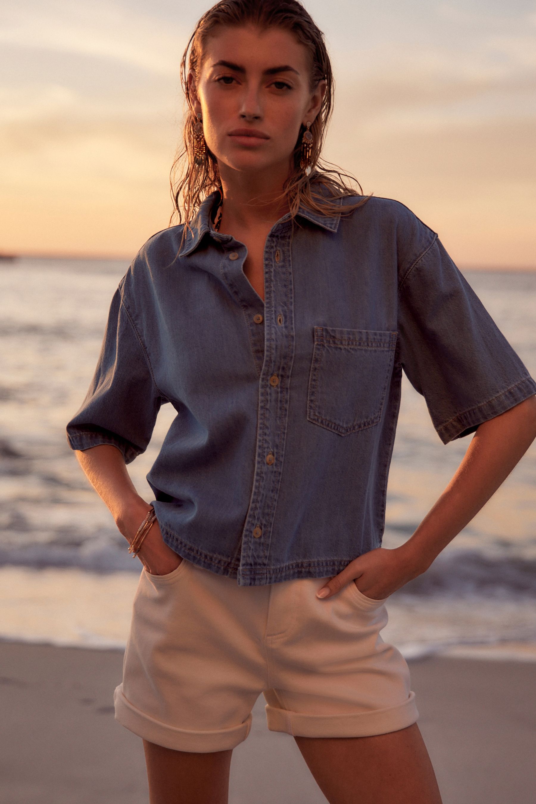 Denim shirt with shorts shop