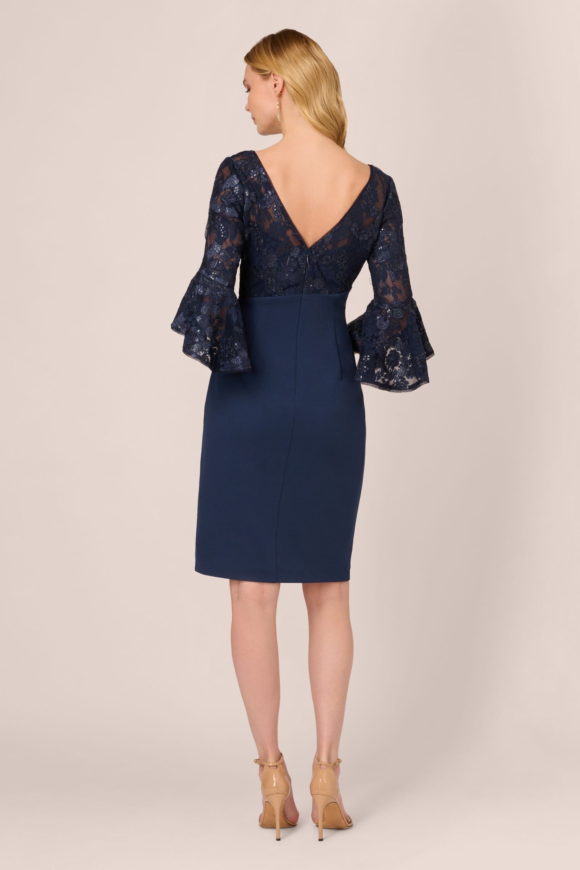 Adrianna Papell Blue Floral Lace Combo Dress - Image 2 of 7