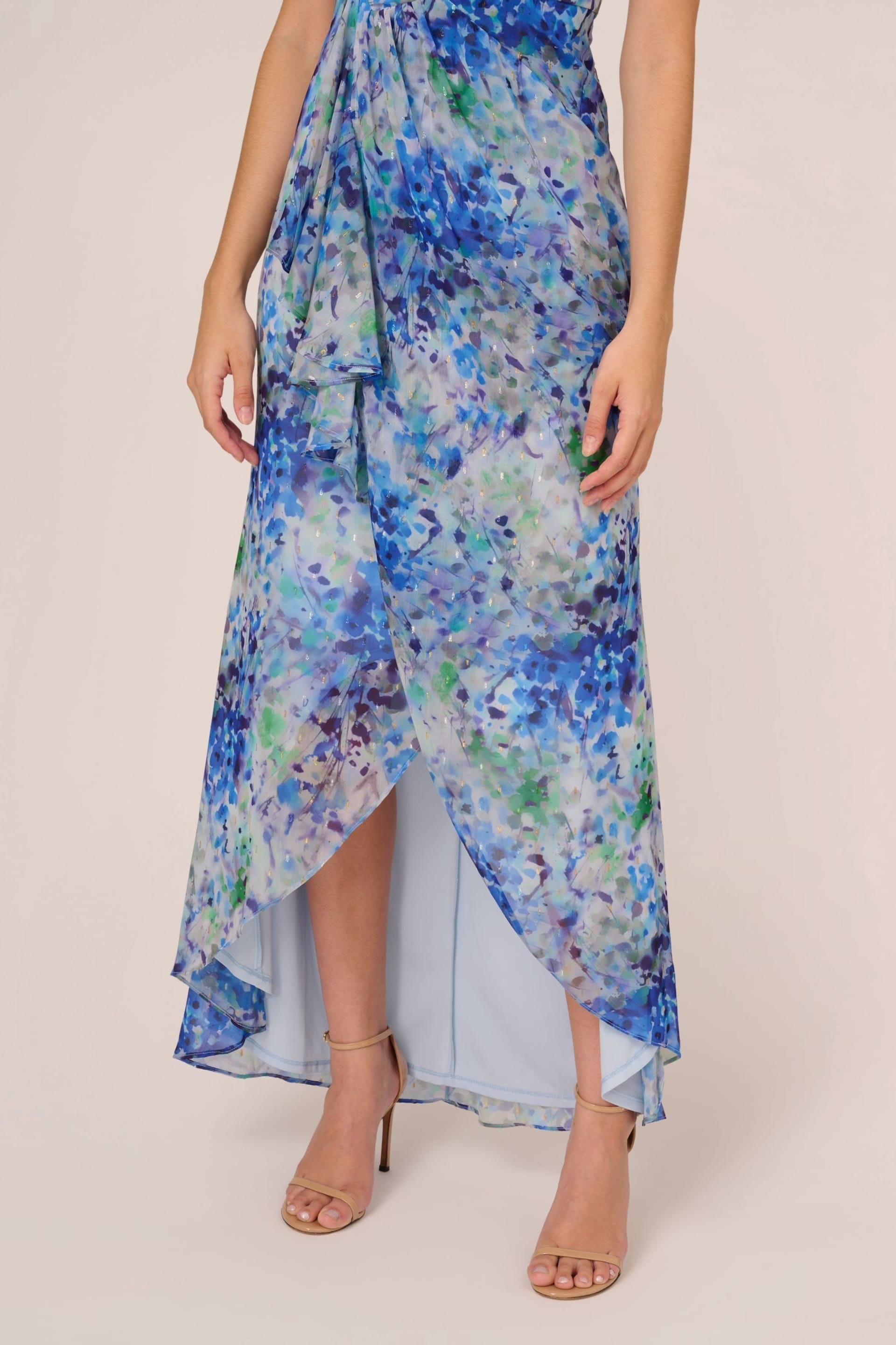 Adrianna Papell Blue Long Printed Gown - Image 4 of 7