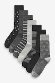 Black/Grey Pattern 7 Pack Mens Cotton Rich Socks - Image 1 of 10