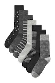 Black/Grey Pattern 7 Pack Mens Cotton Rich Socks - Image 10 of 10