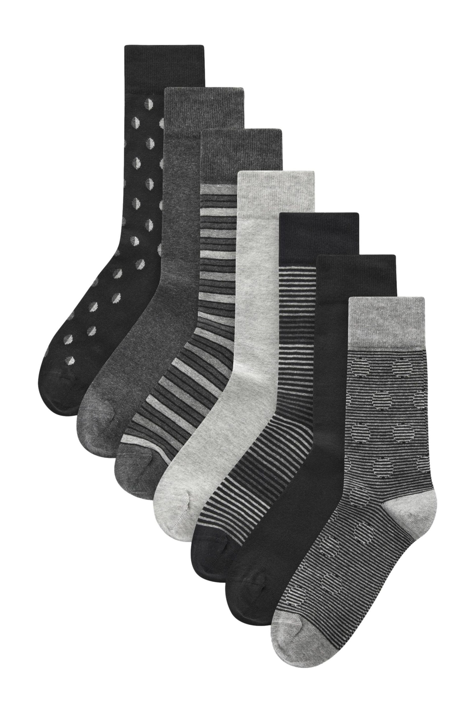 Black/Grey Pattern 7 Pack Mens Cotton Rich Socks - Image 10 of 10