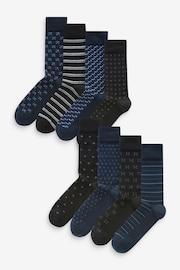 Navy Blue/Black Pattern Smart Socks 8 Pack - Image 1 of 10