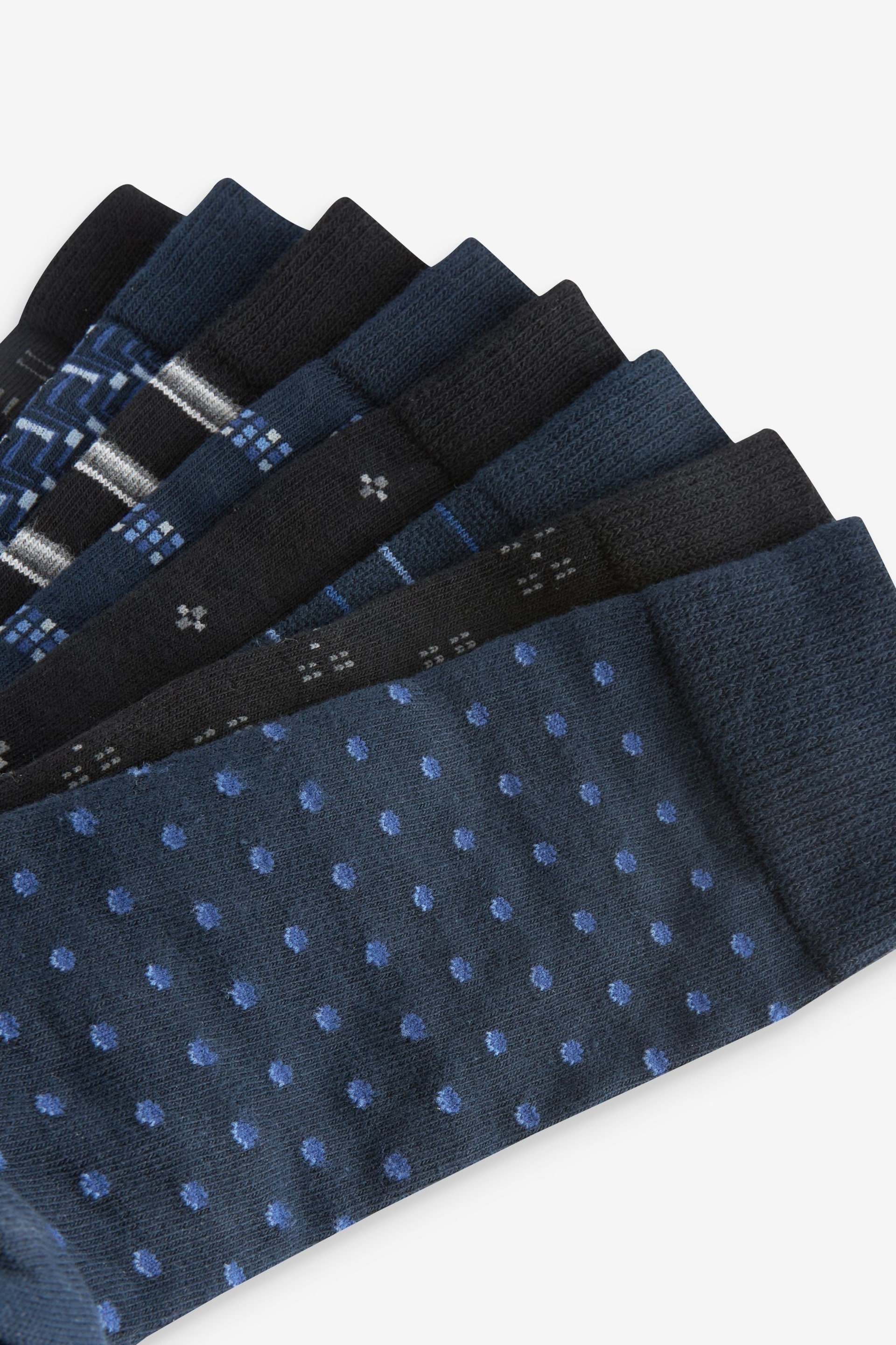 Navy Blue/Black Pattern Smart Socks 8 Pack - Image 2 of 10