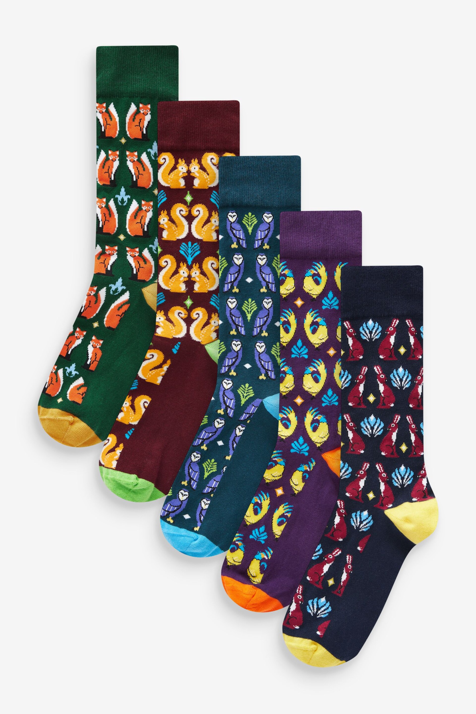 Blue/Green Animal Fun Pattern Socks 5 Pack - Image 1 of 6