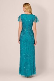 Adrianna Papell Blue Flutter Sleeve Beaded Gown - Image 2 of 7