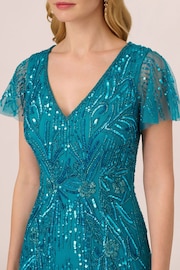 Adrianna Papell Blue Flutter Sleeve Beaded Gown - Image 4 of 7