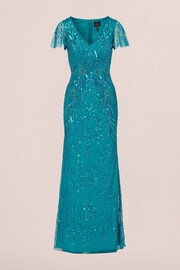 Adrianna Papell Blue Flutter Sleeve Beaded Gown - Image 6 of 7