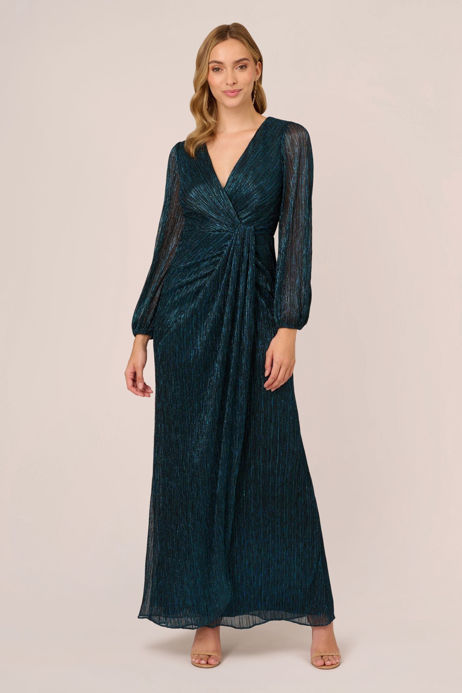 Buy Adrianna Papell Blue Metallic Mesh Draped Gown from Next Luxembourg