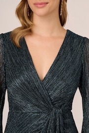 Adrianna Papell Blue Metallic Mesh Draped Gown - Image 4 of 7