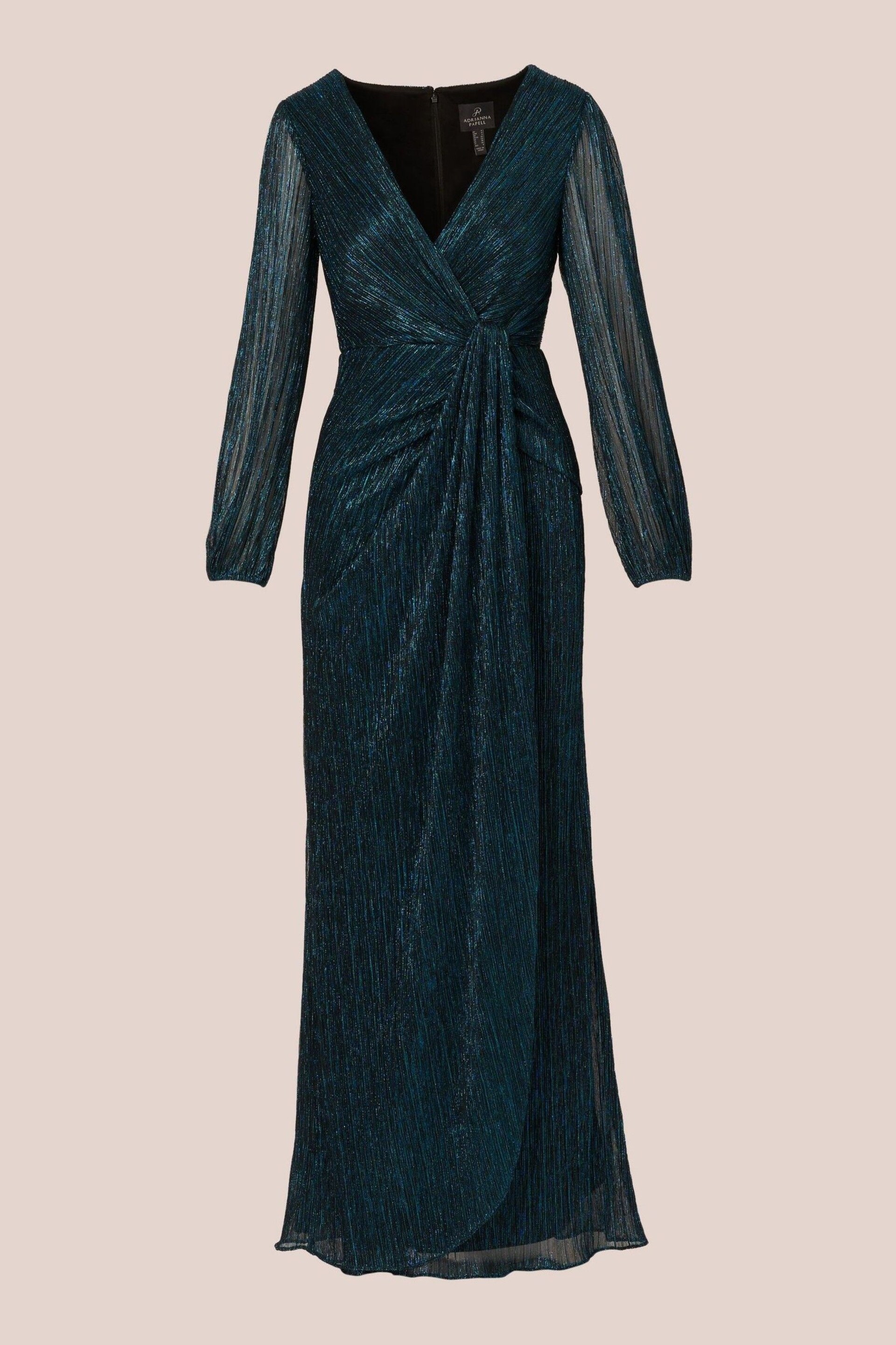 Adrianna Papell Blue Metallic Mesh Draped Gown - Image 6 of 7