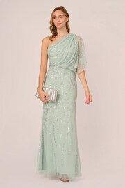Adrianna Papell Green Long Beaded Dress - Image 3 of 7