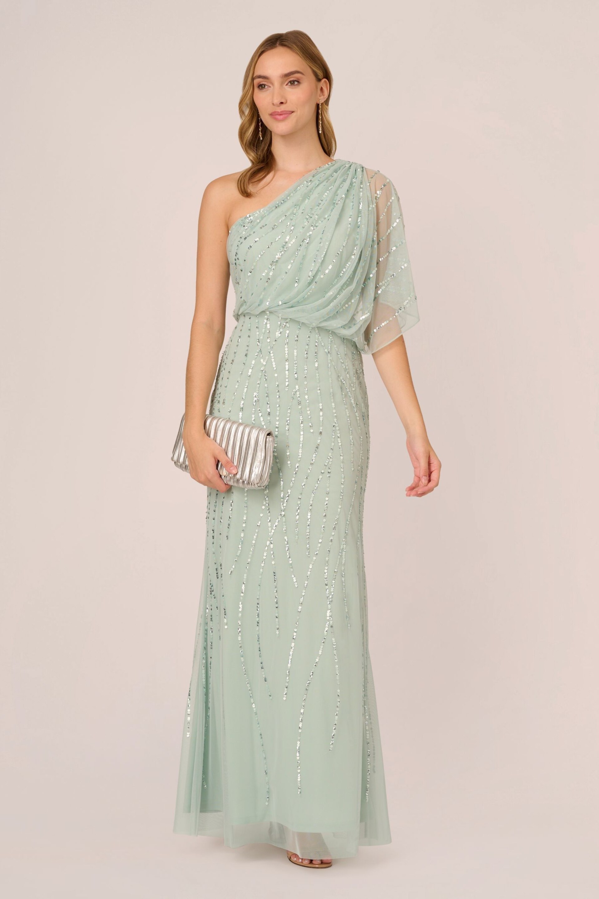 Adrianna Papell Green Long Beaded Dress - Image 3 of 7