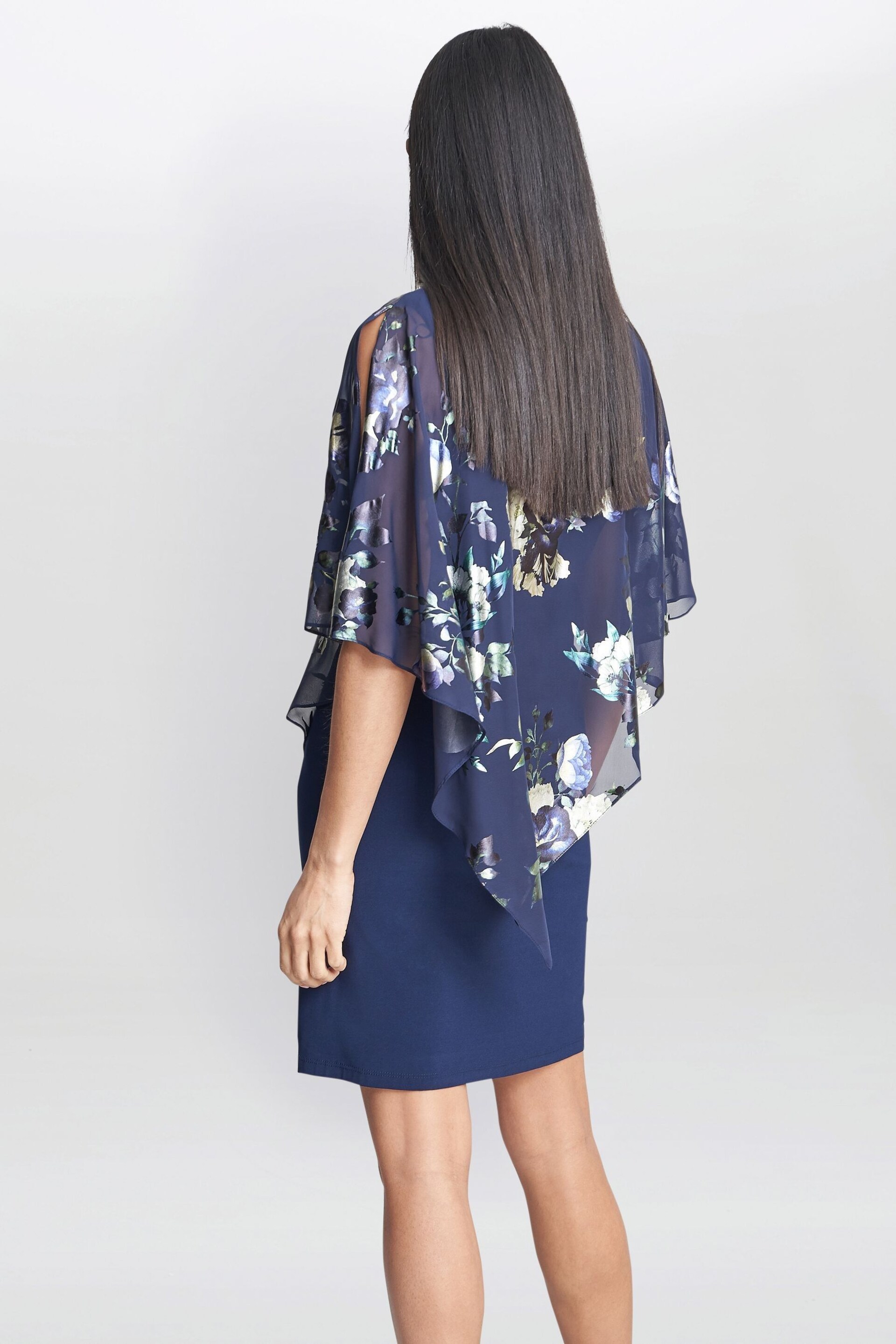Gina Bacconi Blue Gaby Floral Printed Asymmetric Dress - Image 2 of 5