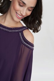 Gina Bacconi Purple Audrey Cold Shoulder Popover Gown With Beaded Neckline - Image 4 of 6