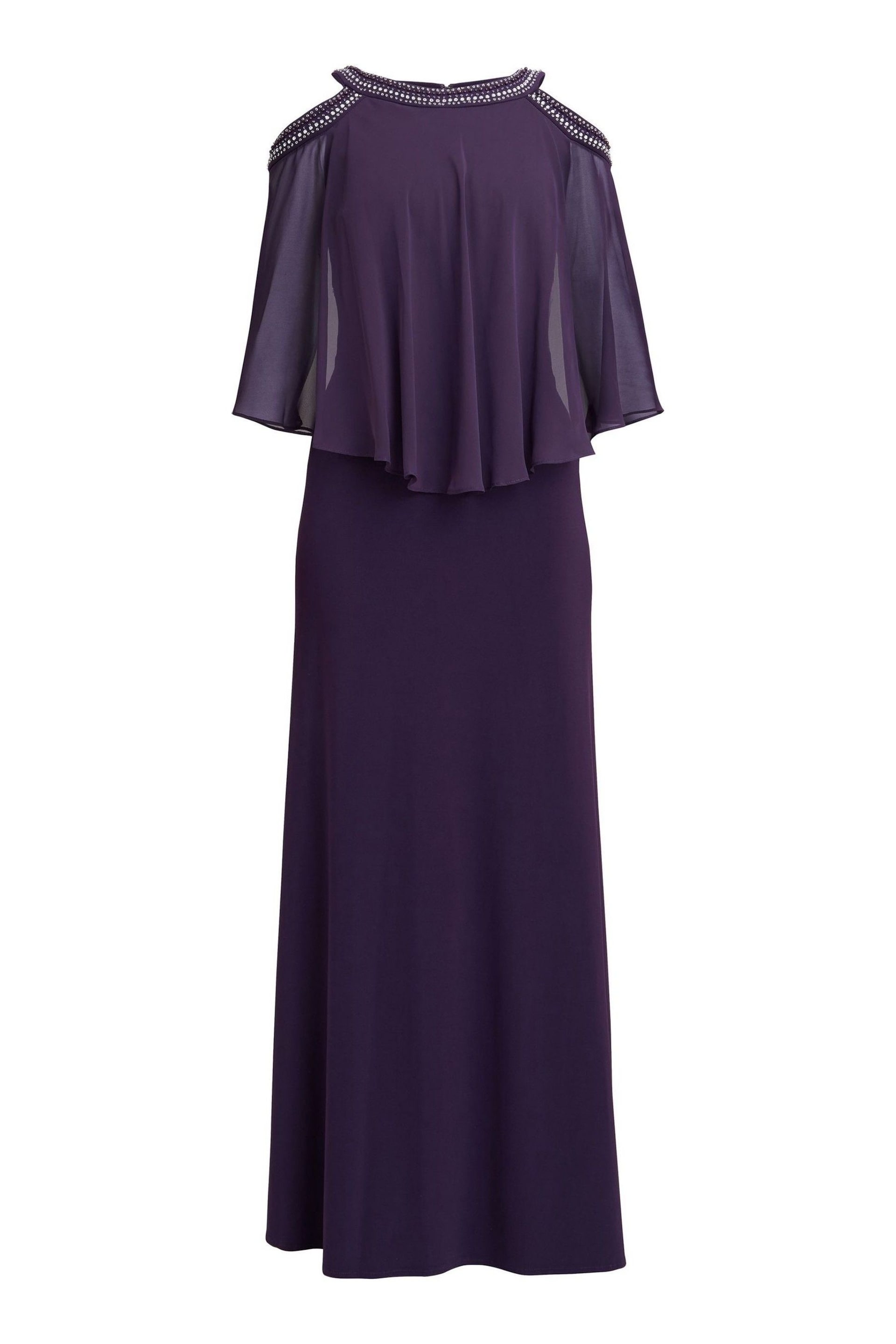 Gina Bacconi Purple Audrey Cold Shoulder Popover Gown With Beaded Neckline - Image 5 of 6
