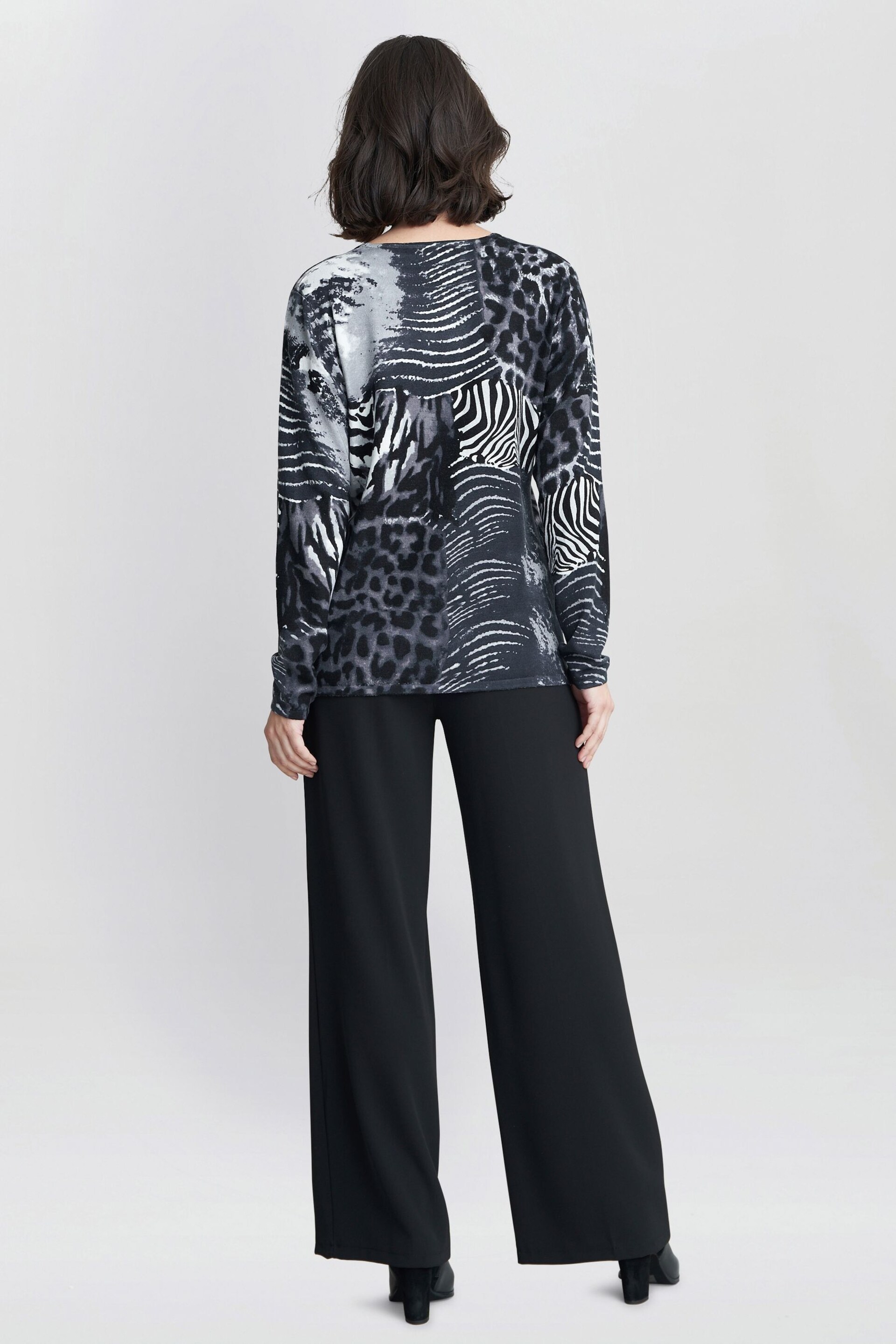 Gina Bacconi Grey Riley Animal Print Jumper With Diamantes - Image 2 of 6