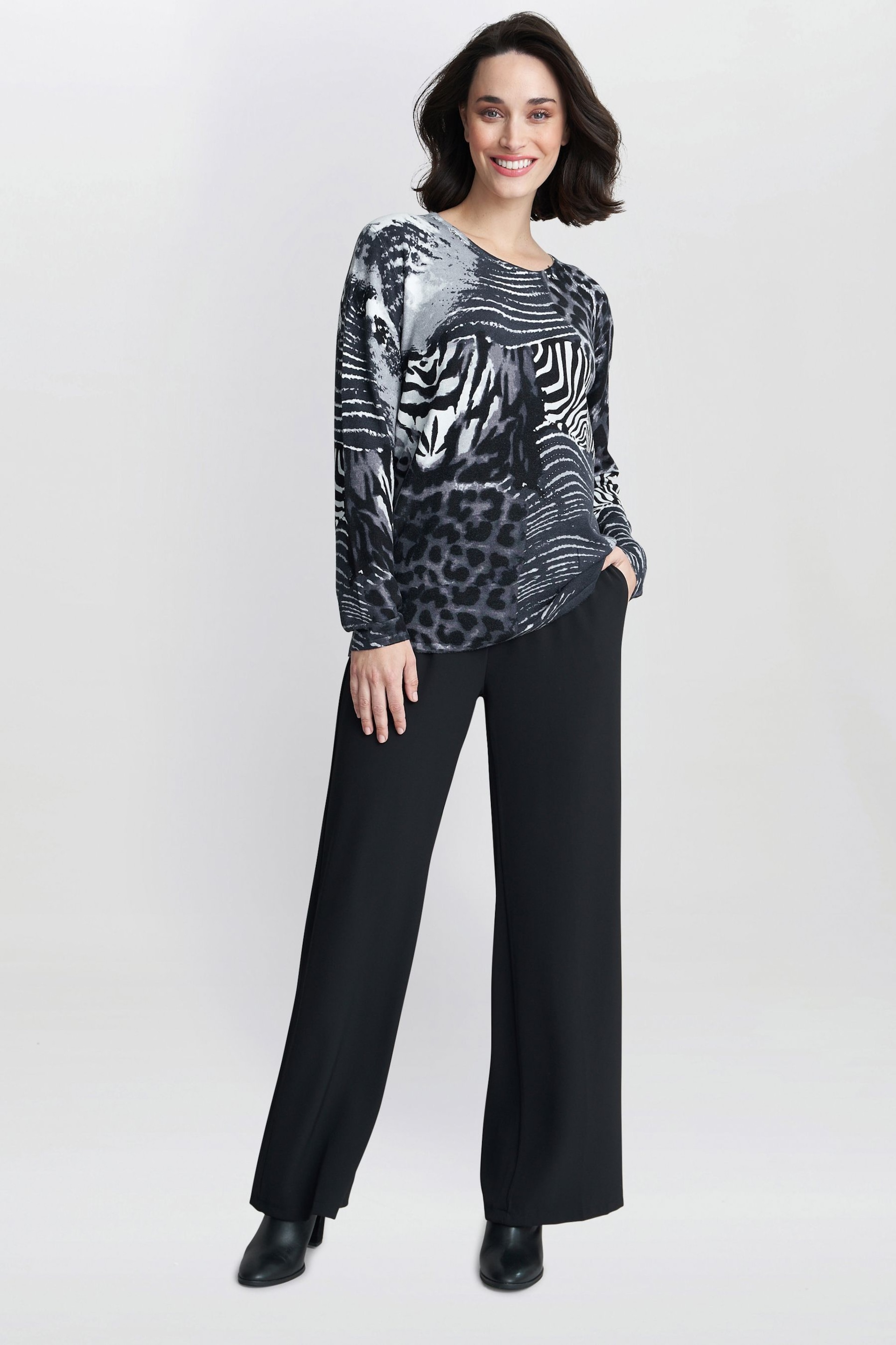 Gina Bacconi Grey Riley Animal Print Jumper With Diamantes - Image 3 of 6