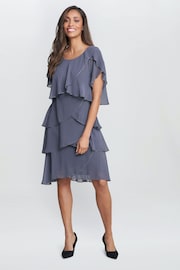 Gina Bacconi Grey Trysta Bugle Beaded Trim Tiered Cocktail Dress With Flitter Sleeves - Image 3 of 5