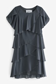 Gina Bacconi Grey Trysta Bugle Beaded Trim Tiered Cocktail Dress With Flitter Sleeves - Image 5 of 5