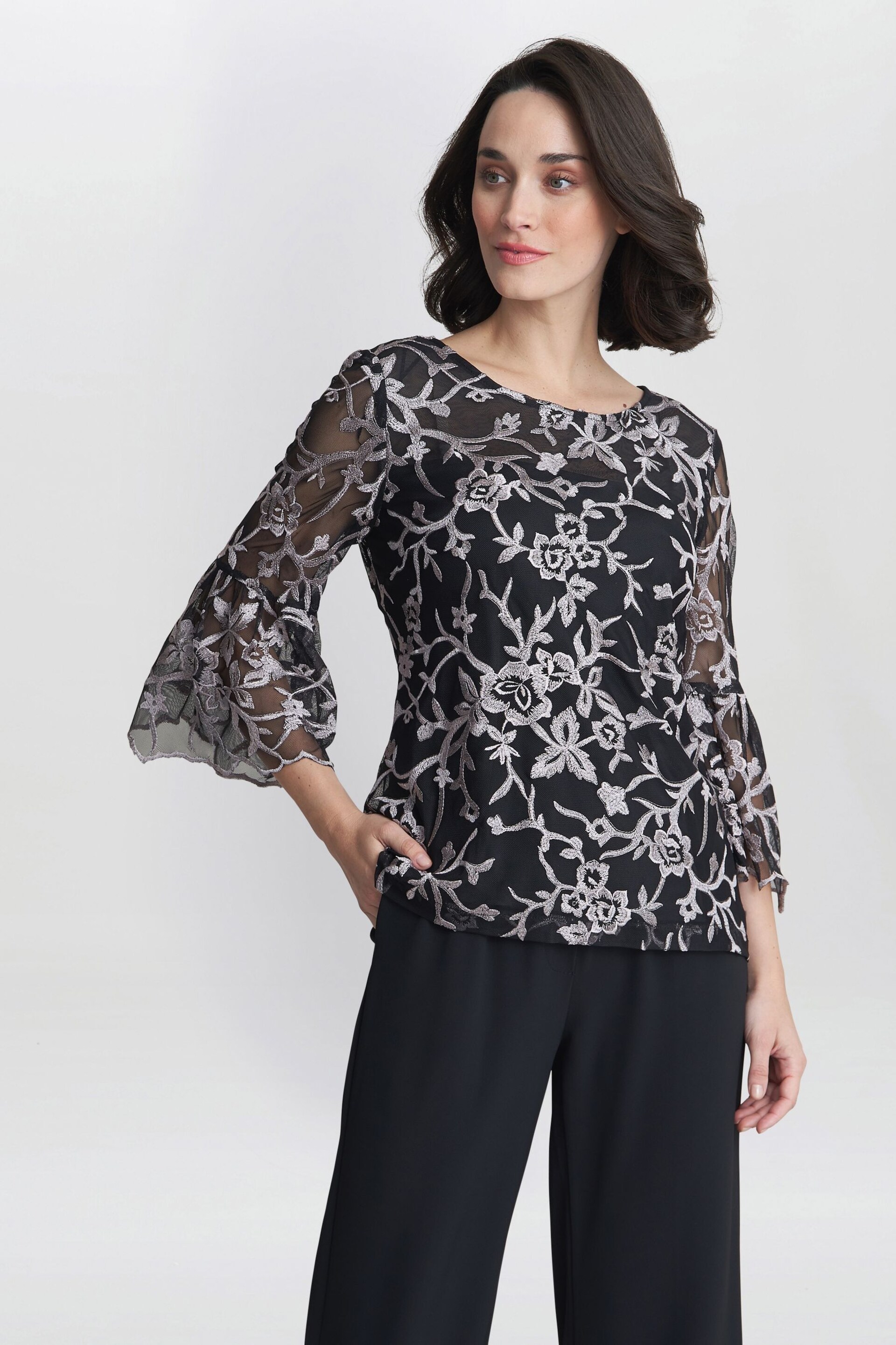 Gina Bacconi Brianna Embroidered Black Blouse - Image 1 of 5