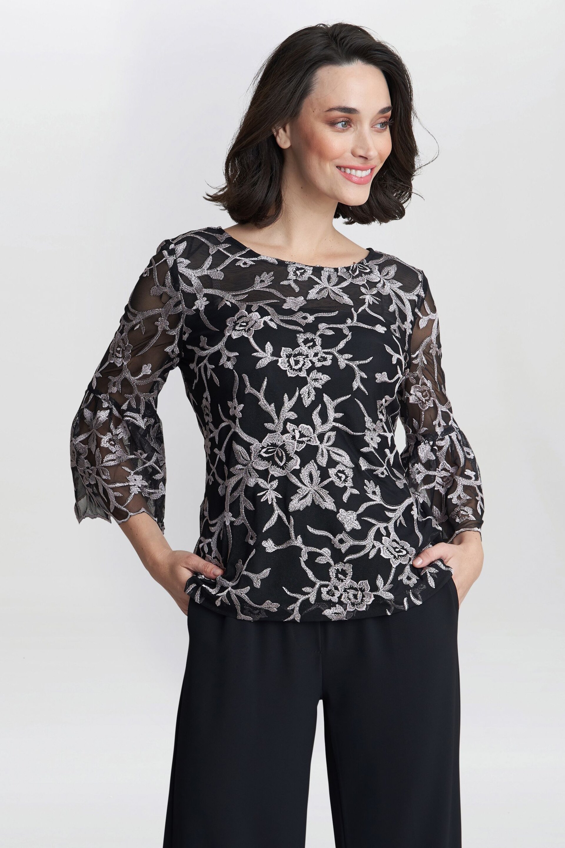 Gina Bacconi Brianna Embroidered Black Blouse - Image 3 of 5