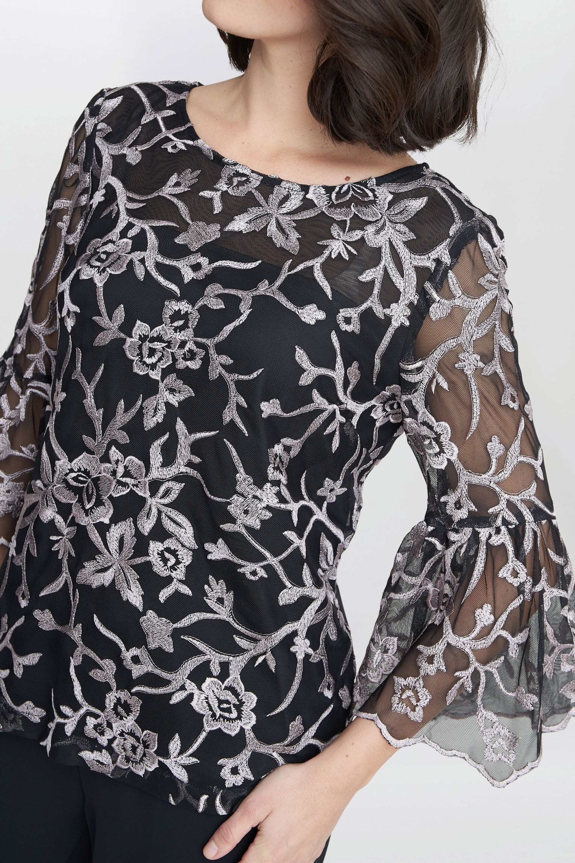 Gina Bacconi Brianna Embroidered Black Blouse - Image 4 of 5