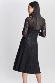 Gina Bacconi Black Elianna Midi-Length Sequin Lace 3/4 Sleeve Cocktail Dress - Image 2 of 6