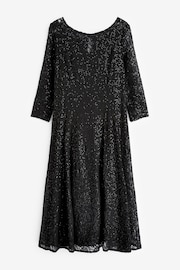 Gina Bacconi Black Elianna Midi-Length Sequin Lace 3/4 Sleeve Cocktail Dress - Image 5 of 6