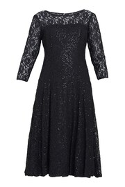 Gina Bacconi Black Elianna Midi-Length Sequin Lace 3/4 Sleeve Cocktail Dress - Image 6 of 6