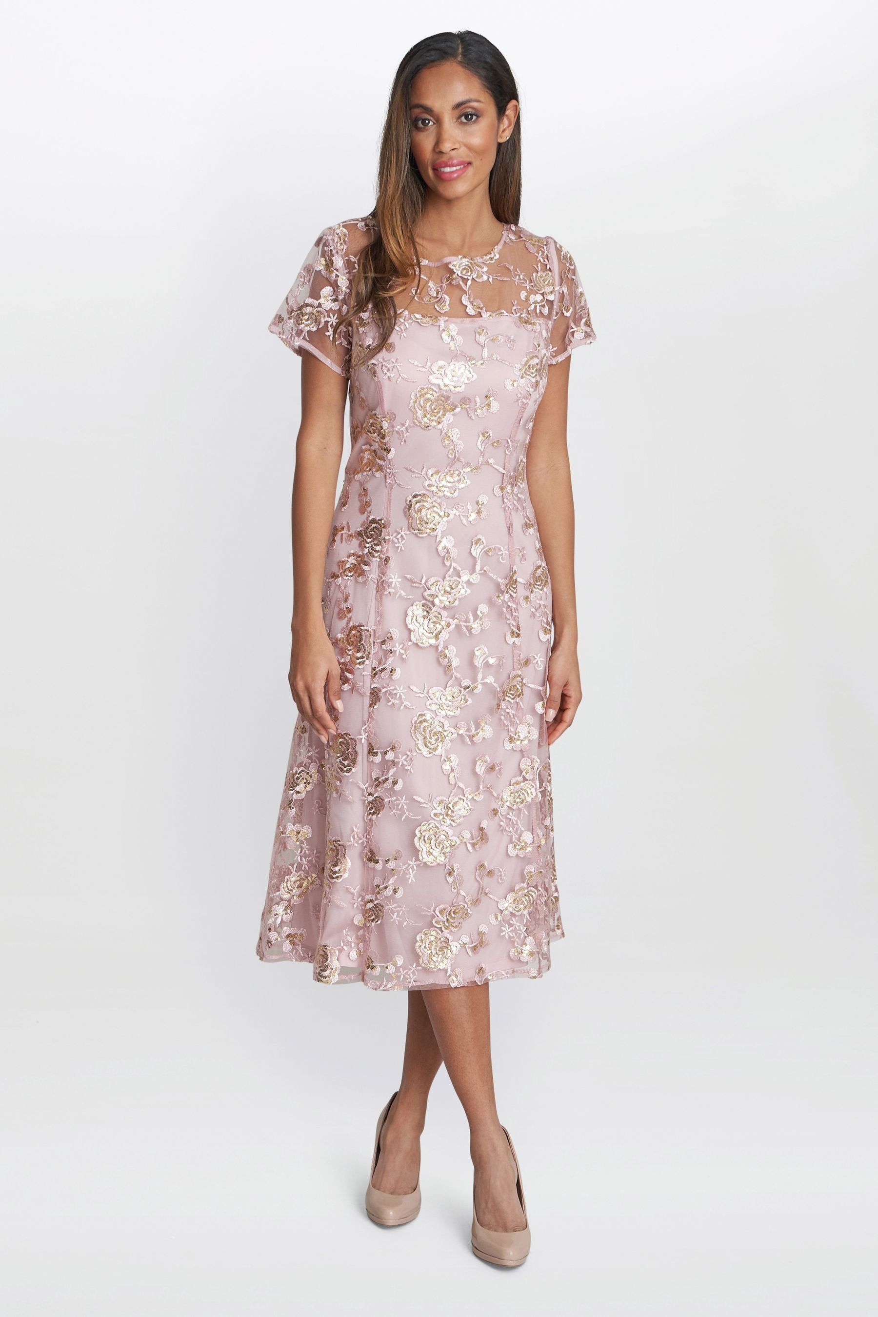 Buy Gina Bacconi Pink Davina Embroidered A Line Dress from Next Luxembourg