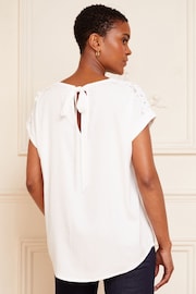 Love & Roses Ivory White Woven Lace Shoulder T-Shirt - Image 3 of 4