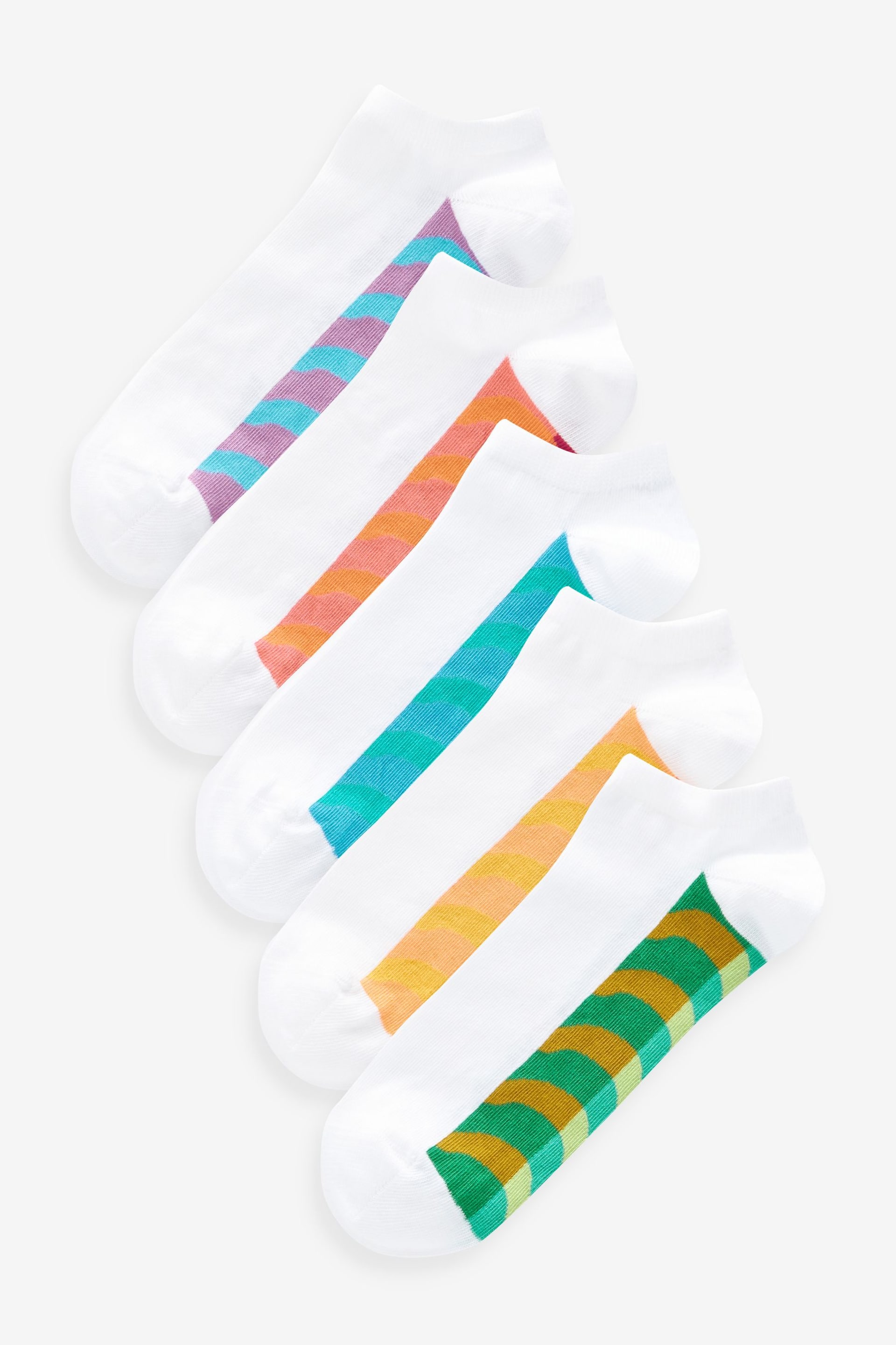 White/Bright Wave 5 Pack Pattern Footbed Trainers Socks - Image 1 of 2