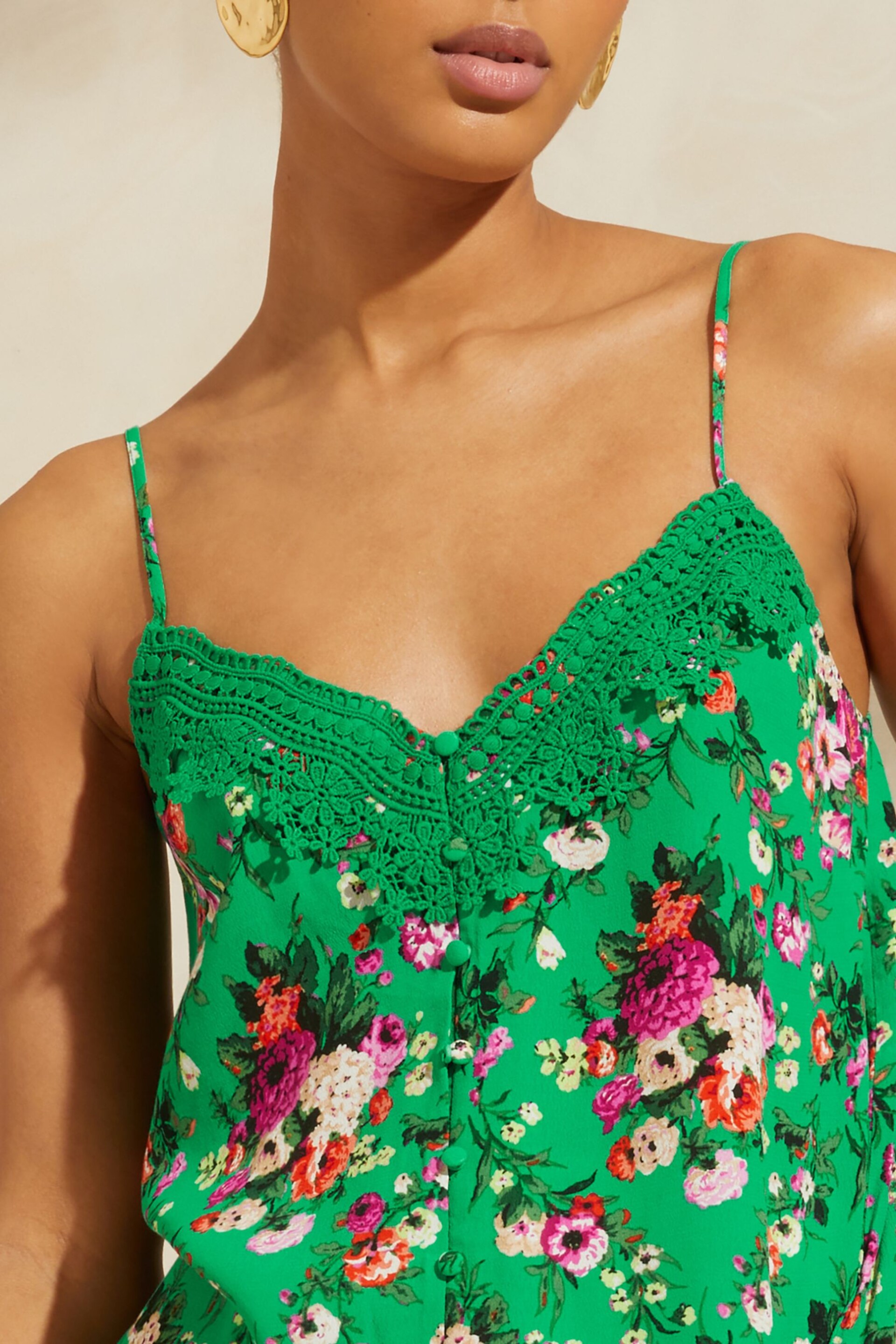 V&A | Love & Roses Green Petite Lace Trim Camisole - Image 2 of 4