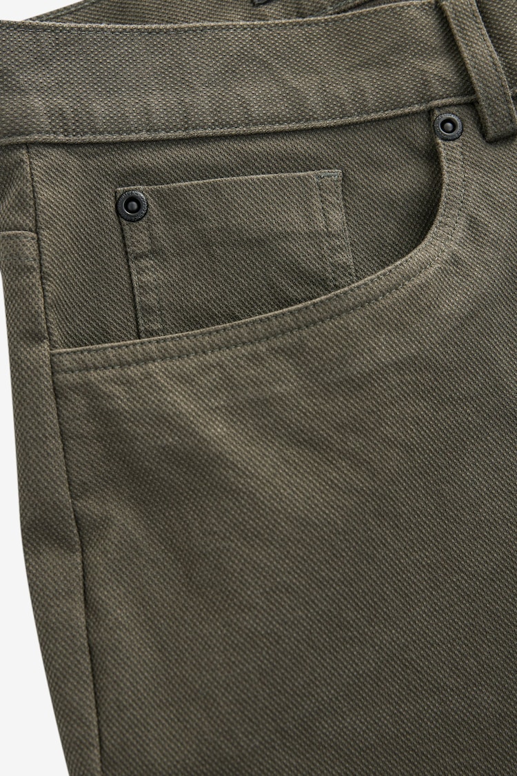 Khaki Green Straight Fit Textured Smart Chinos with Stretch - Image 6 of 6