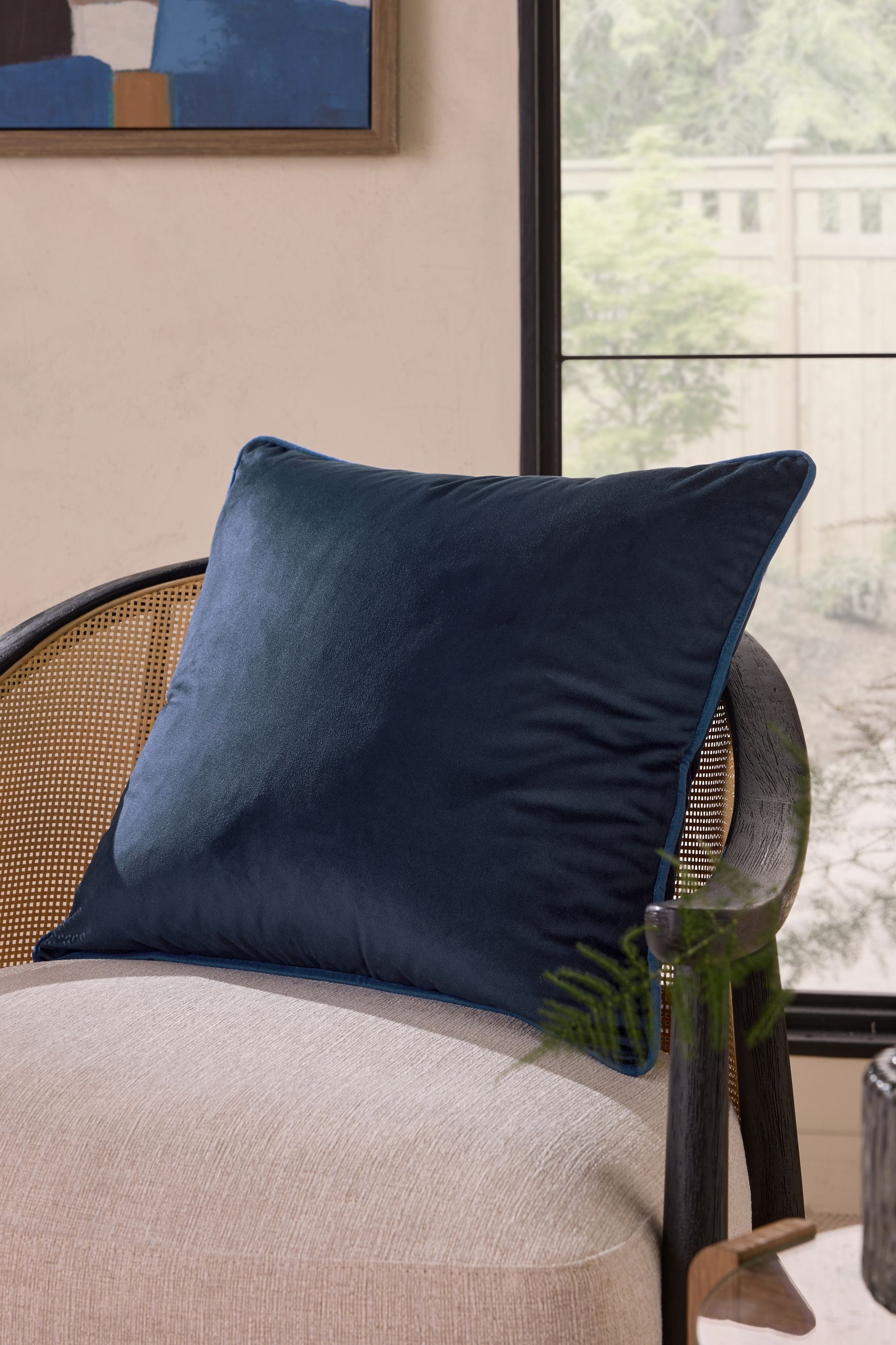 Buy Navy 50 x 50cm Matte Velvet Contrast Pipe Cushion from the Next UK online shop