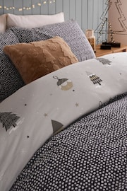 Black/White Brushed 100% Cotton Reversible Festive Birds Duvet Cover and Pillowcase Set - Image 4 of 6